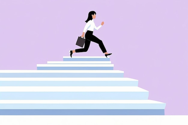 Businesswoman Climbing Career Ladder Female Leader and Entrepreneur Going Up Stairs