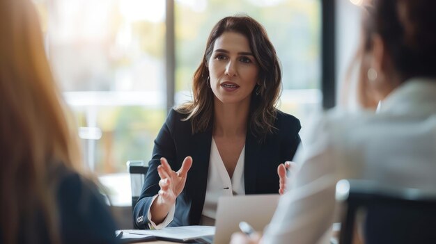 Businesswoman coaching employees on goalsetting techniques