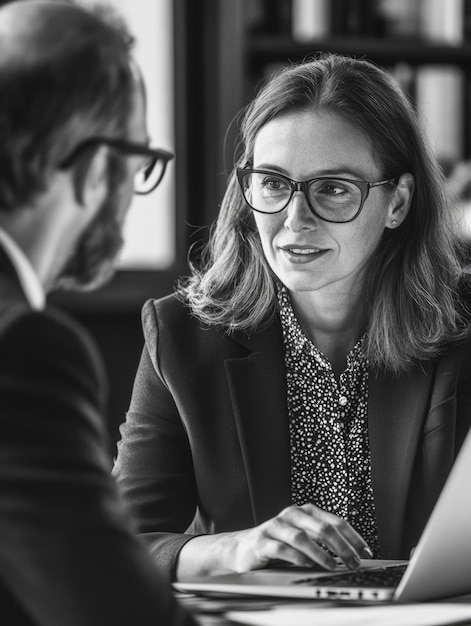 Photo businesswoman consulting with man in suit