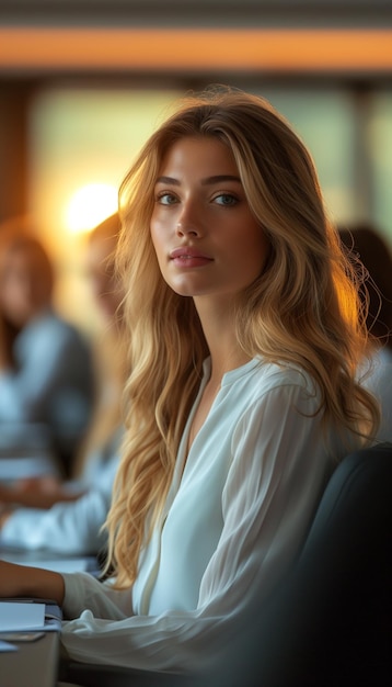 Businesswoman Delivering Presentation in Expansive Meeting Room