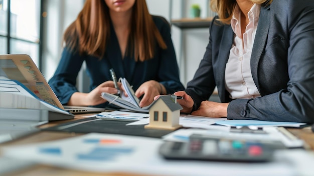 Businesswoman discussing calculating home project purchase budget and calculating financial