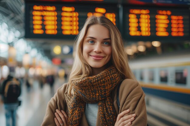 A businesswoman facing an information board Generative Ai