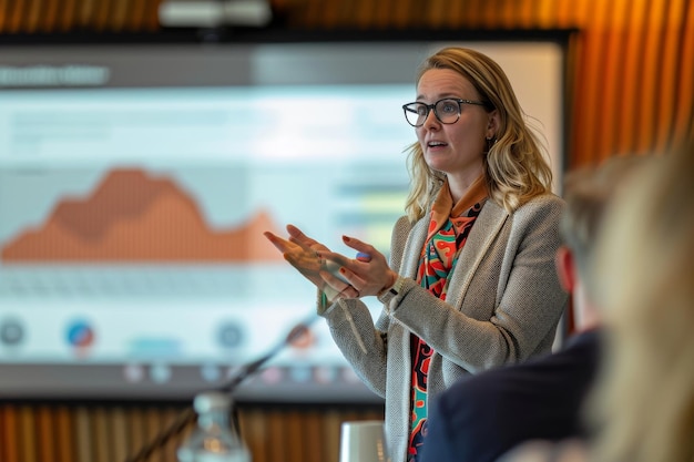 Photo businesswoman giving a presentation in a boardroom