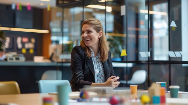 Photo a businesswoman hosting a teambuilding activity in a modern office space