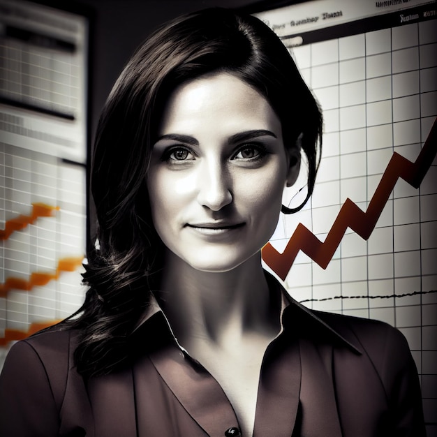 Businesswoman portrait entrepreneur woman manager with business chart in background