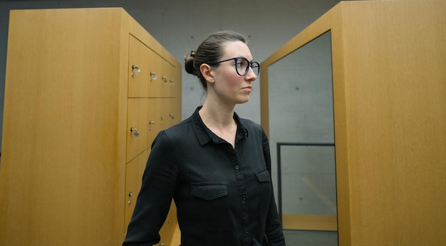 Businesswoman portrait in minimalist office workspace