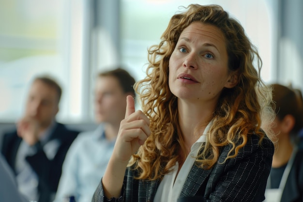 Businesswoman presenting idea to colleagues in conference meeting