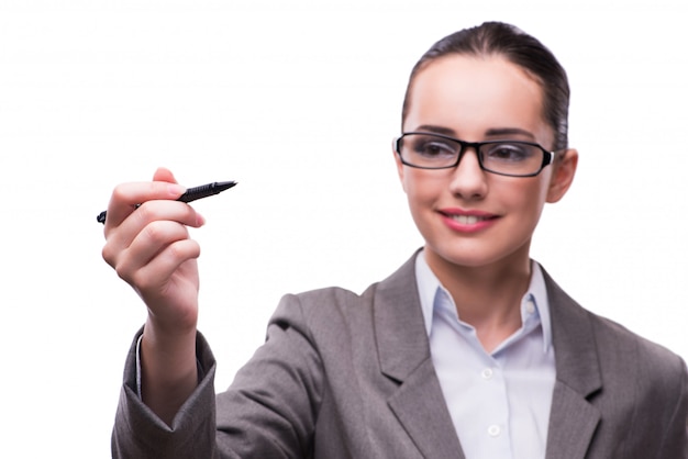 Businesswoman pressing virtual button in business concept