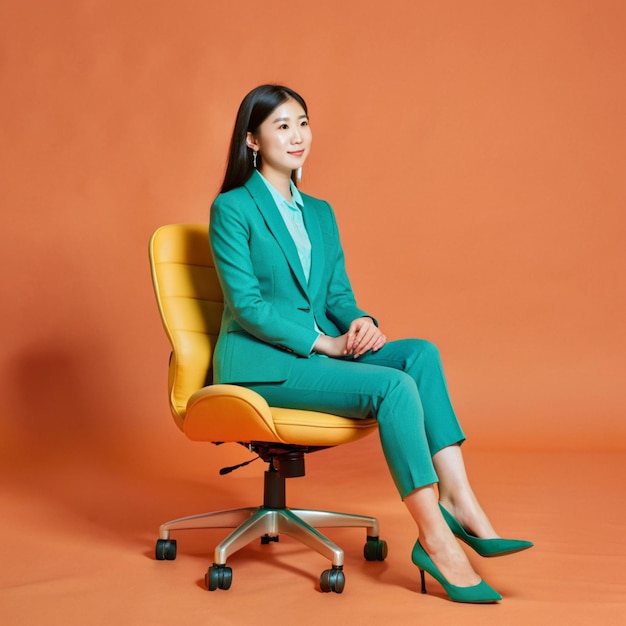 A businesswoman sitting on a chair confidently