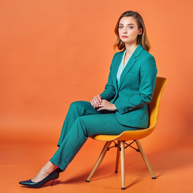 A businesswoman sitting on a chair confidently