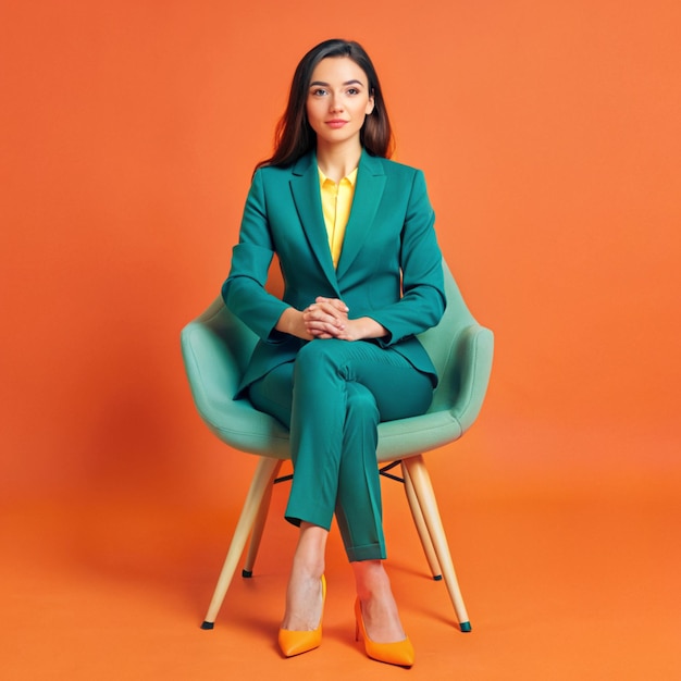 A businesswoman sitting on a chair confidently