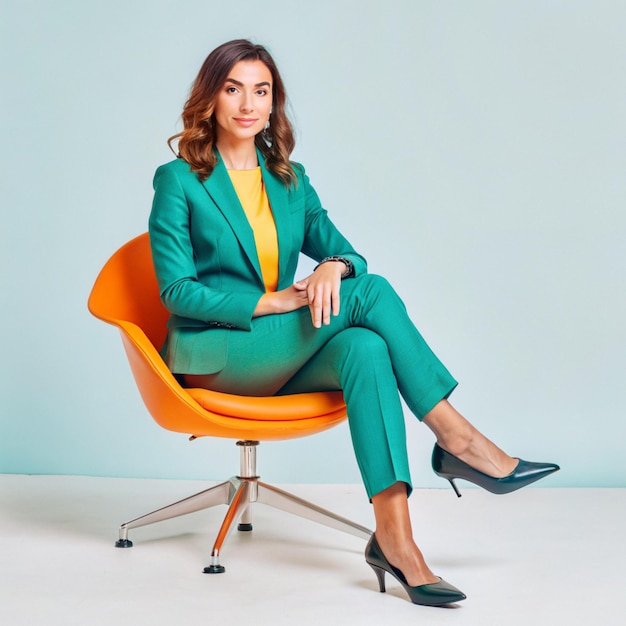 A businesswoman sitting on a chair confidently