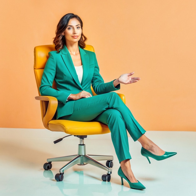 A businesswoman sitting on a chair confidently