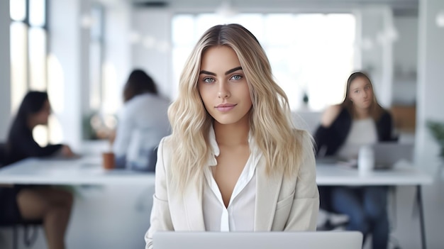 Businesswoman using laptop at office