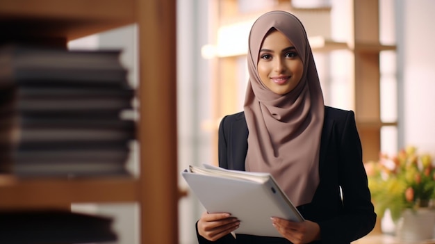 businesswoman with folder in office