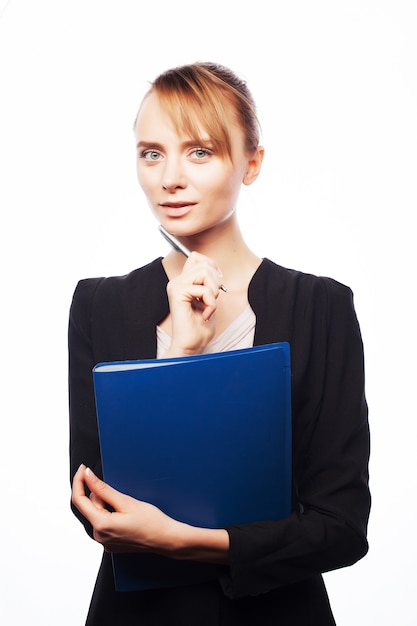 Businesswoman with folders