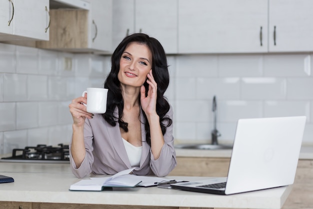 businesswoman working at home stay home online work