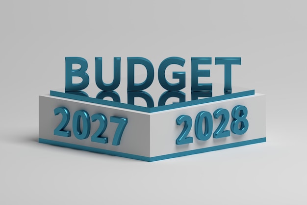 Bussiness financial illustration with pedestal large budget word and year 2027 and 2028 numbers