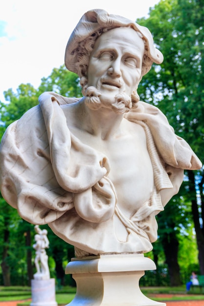 Bust of Aristotle in old city park Summer garden in St Petersburg Russia