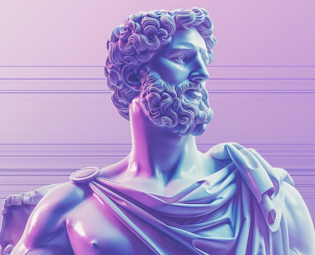 Bust of a greek philosopher in holographic style