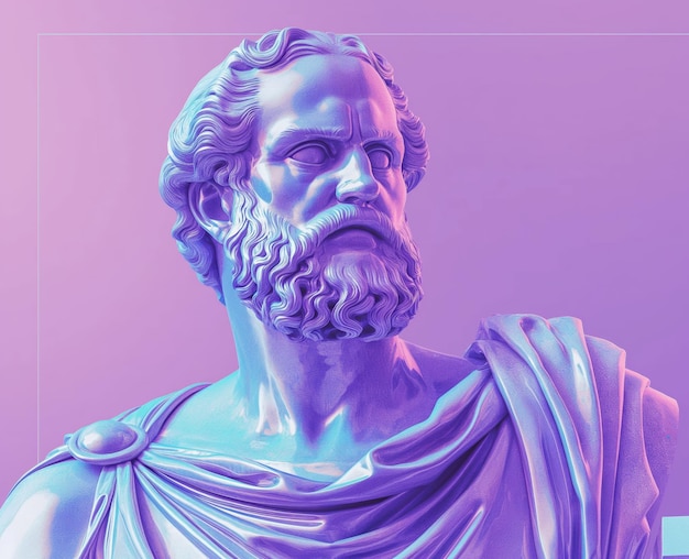 Bust of a greek philosopher in holographic style