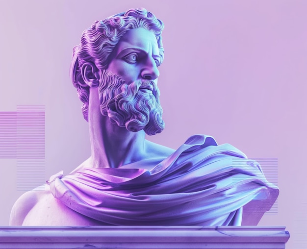 Bust of a greek philosopher in holographic style