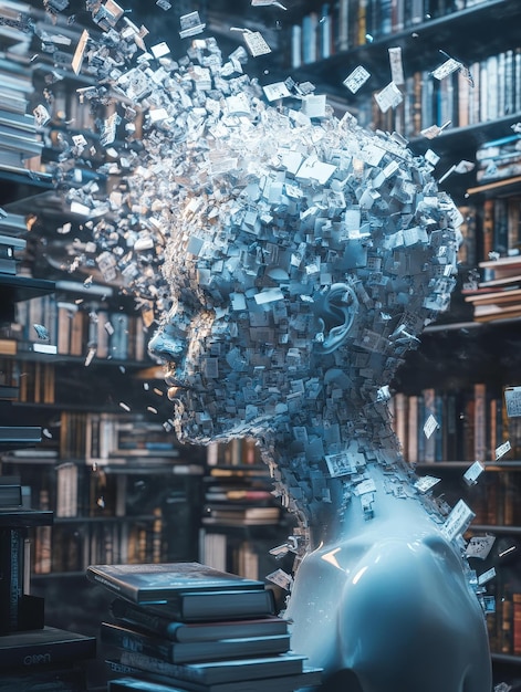 Photo a bust made of books explodes with information representing the power of knowledge and the bou