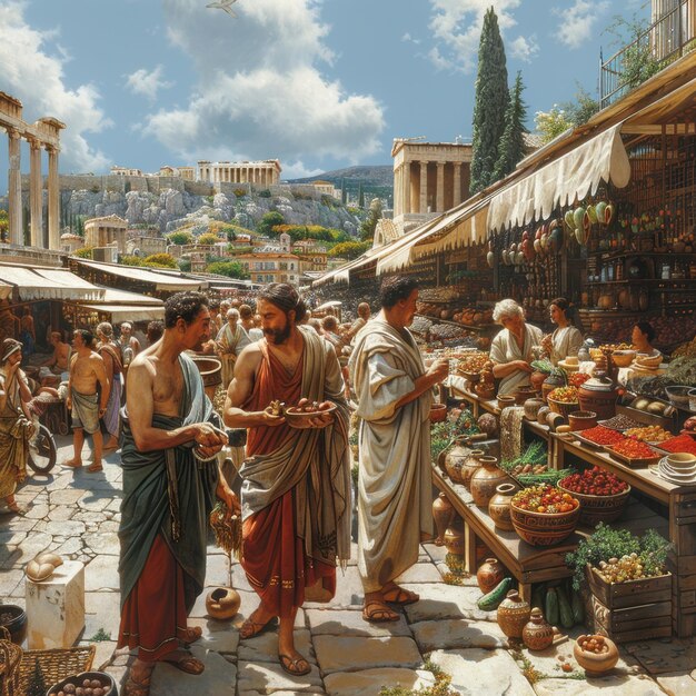 Photo bustling ancient greek marketplace in athens