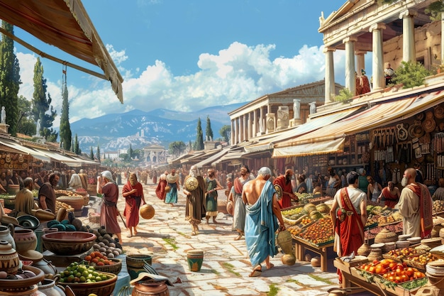 Photo bustling ancient greek marketplace in athens