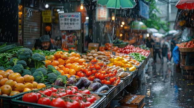 Bustling City Market Street Food Colorful Stalls Local Cuisine Vibrant Atmosphere