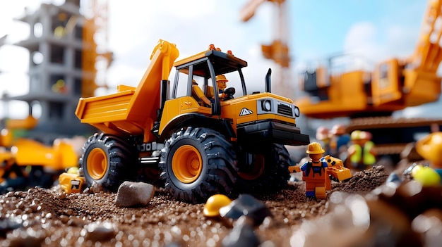 Bustling Construction Site with Heavy Machinery and Hardworking Workers