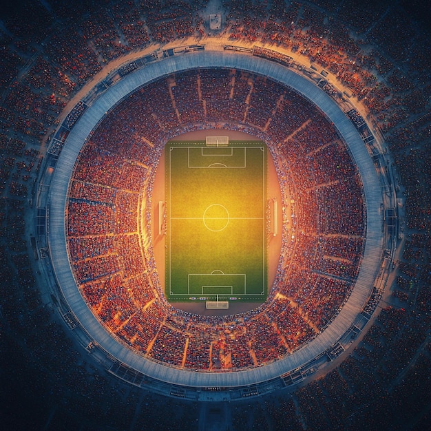 Photo bustling crowd at sunset aerial view of vibrant soccer stadium