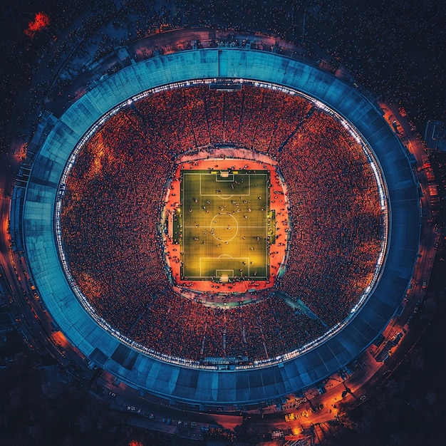 Bustling Crowd at Vibrant Sunset Stadium Aerial View