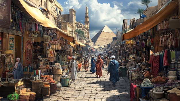 Bustling Egyptian Market with Vendors in Cairo Egypt