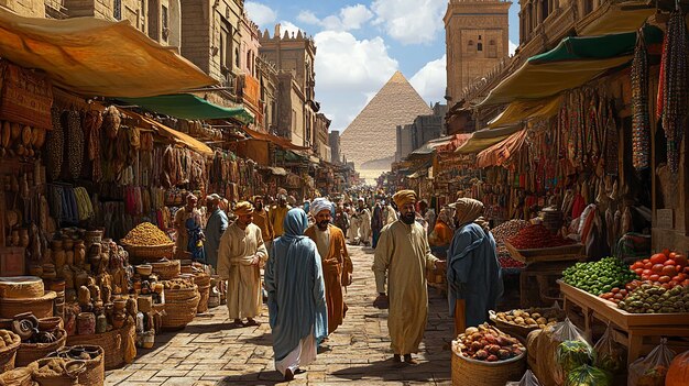 Bustling Egyptian Market with Vendors in Cairo Egypt