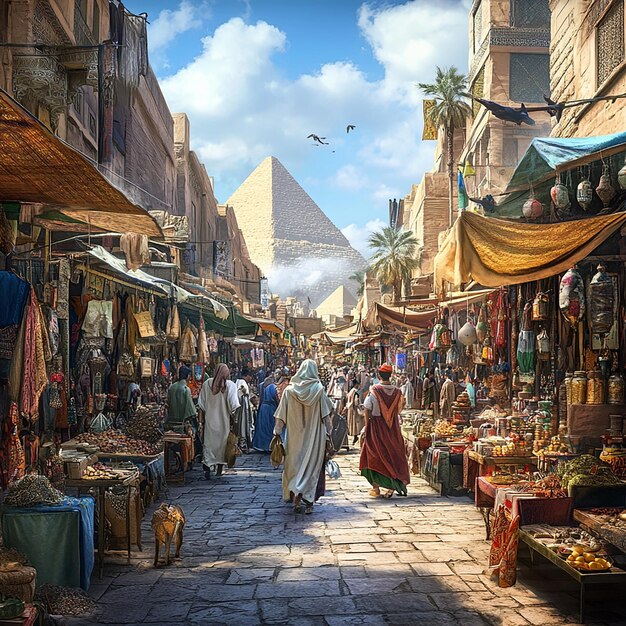 Bustling Egyptian Market with Vendors in Cairo Egypt