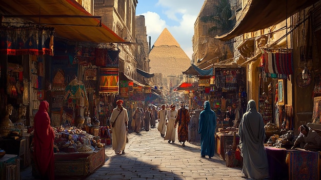 Bustling Egyptian Market with Vendors in Cairo Egypt