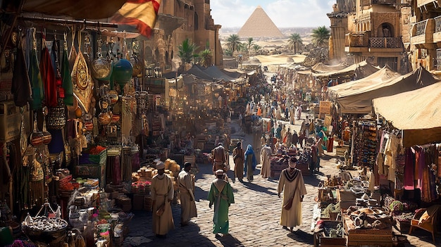 Bustling Egyptian Market with Vendors in Cairo Egypt