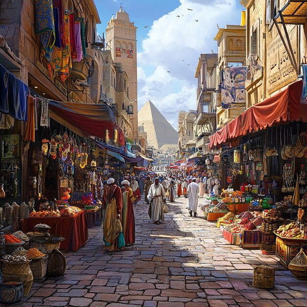 Photo bustling egyptian market with vendors in cairo egypt