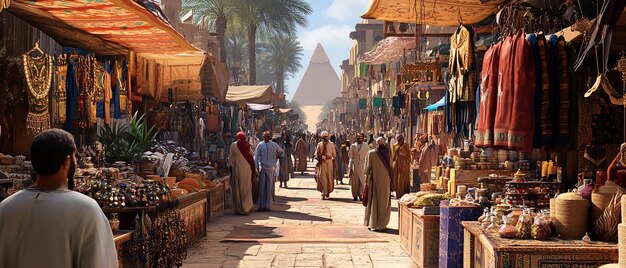 Photo bustling egyptian market with vendors in cairo egypt