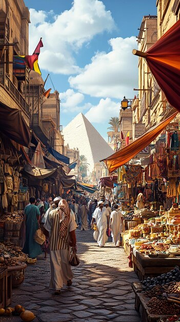 Photo bustling egyptian market with vendors in cairo egypt