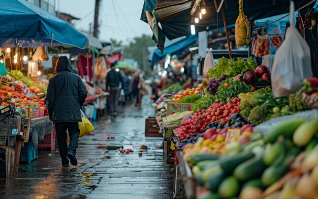 Bustling Farmers Market Stalls