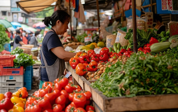 Bustling Farmers Market Stalls