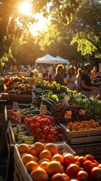 Photo bustling farmers market with array of fresh produce