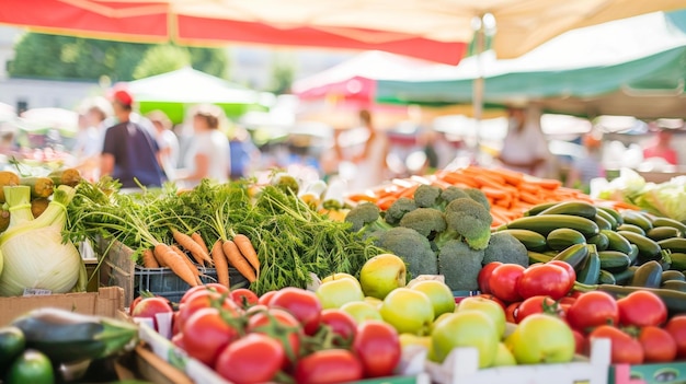 Bustling Farmers Market with Colorful Organic Produce