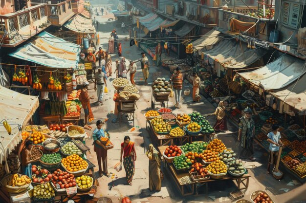 Photo bustling indian market with vivid colors and abundance of fresh produce