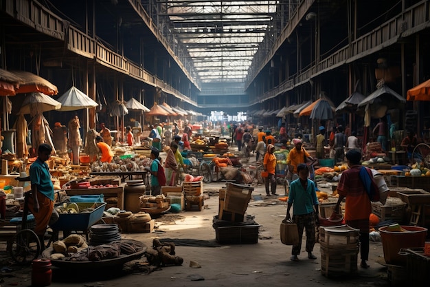 Bustling Indonesian Textile Market Generative AI