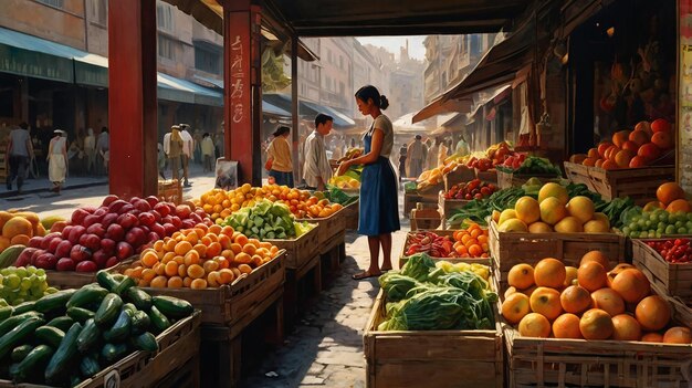 Bustling market stall vibrant colorful produce bustling market stall