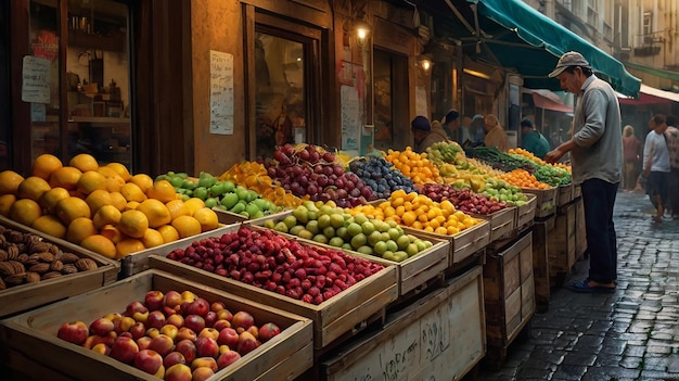 Bustling market stall vibrant colorful produce bustling market stall