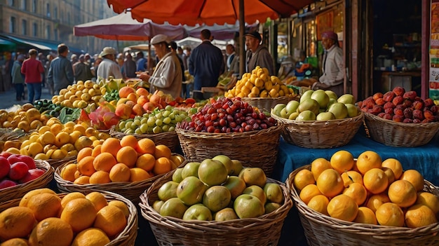 Bustling market stall vibrant colorful produce bustling market stall